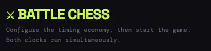 The Battle Chess clock: configure the timing economy, then start the game.